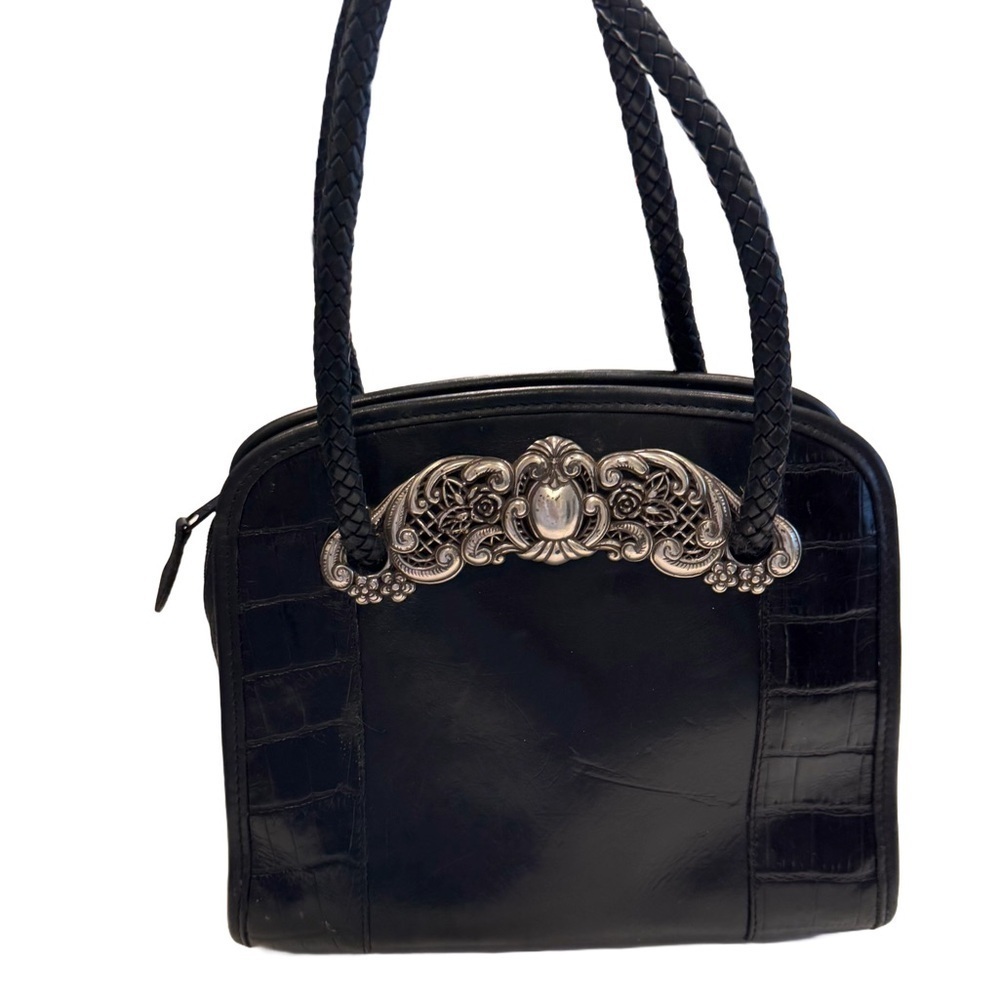 Brighton black leather croc embossed with silver embellishment braided straps